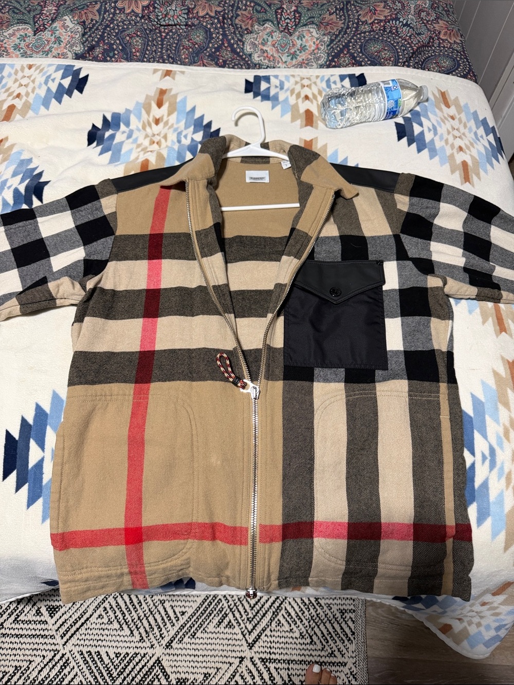 Burberry Tan, Black & Red Plaid Zip Jacket
